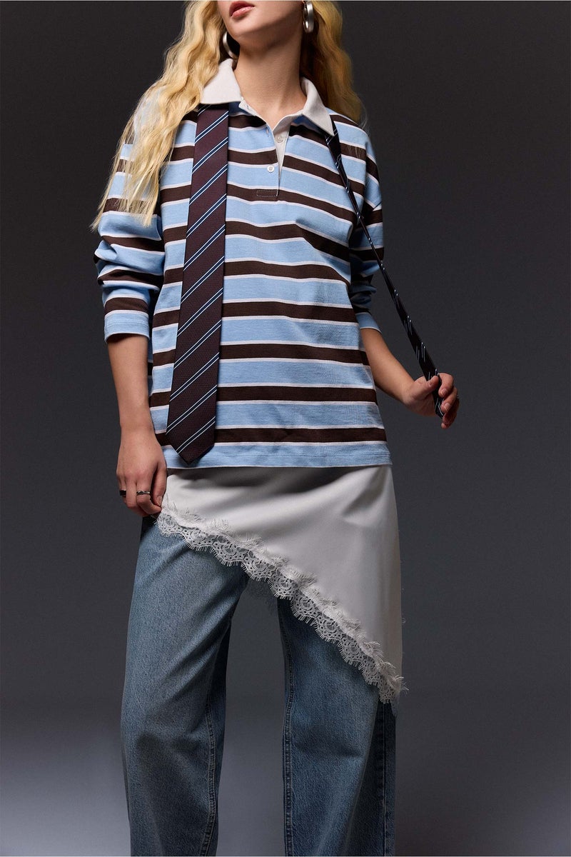 ديفاكتو سويت شيرت قصة فضفاضة بياقة بولو - Image 4